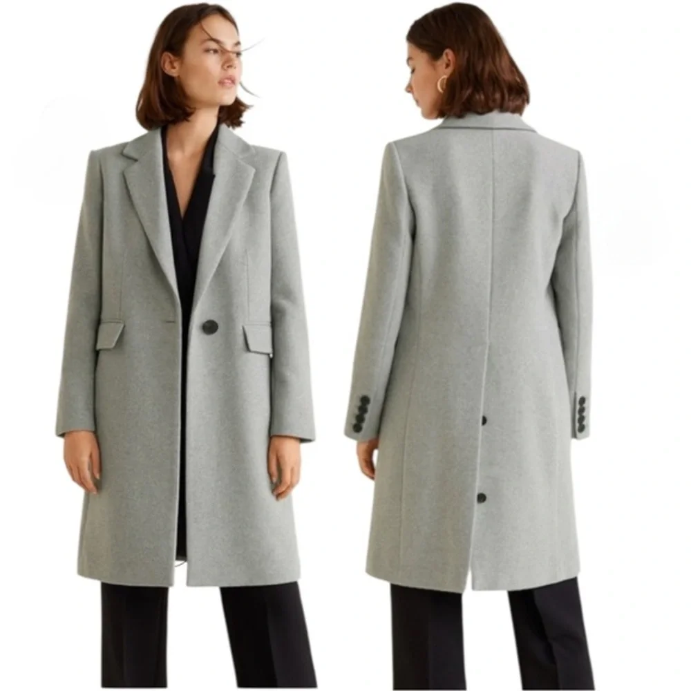 MANGO Wool Blend Classic Gray Long Coat Size Extra Small